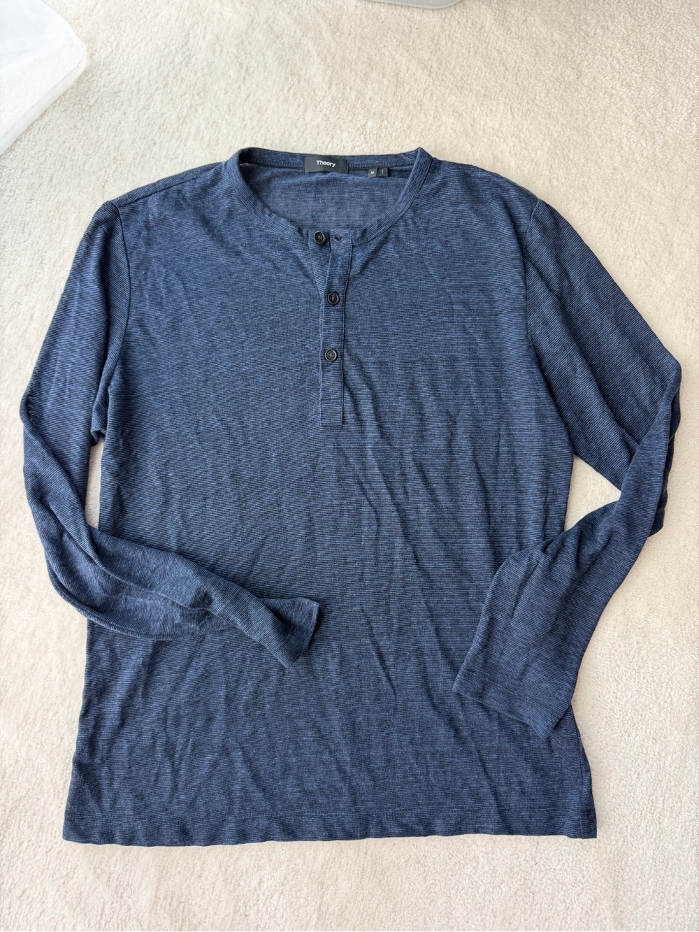Theory Linen Navy Blue Long-Sleeve Henley Shirt